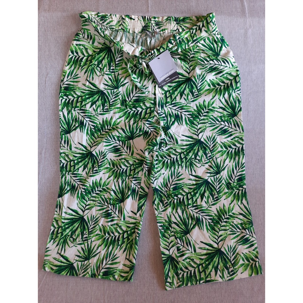 Marc NewYork Women XL Palm Multi Beach Capri Flare Pants Drawstring ElasticWaist